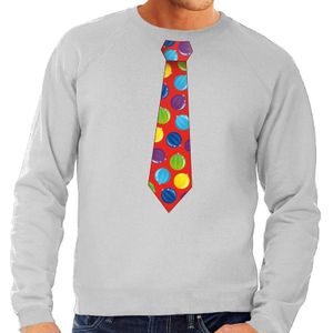 Foute kersttrui / sweater stropdas met kerstballen print grijs voor heren