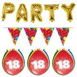 Folat - Verjaardag feestversiering 18 jaar PARTY letters en 16x ballonnen met 2x plastic vlaggetjes