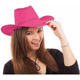 Pink cowboy hat with stitching - Western thema verkleed accessoire
