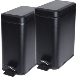 2x stuks zwarte vuilnisbakken/pedaalemmers 5 liter - Vuilnisemmers/vuilnisbakken/pedaalemmers/prullenbakken voor toilet