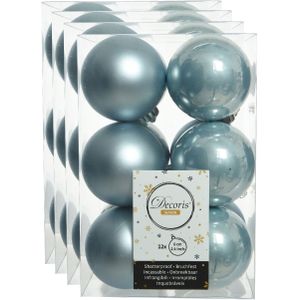 48x stuks kunststof kerstballen lichtblauw 6 cm - Mat/glans - Onbreekbare plastic kerstballen