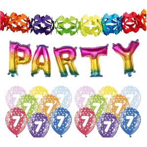 Partydeco - 7 jaar feestartikelen pakket slingers/ballonnen/letters