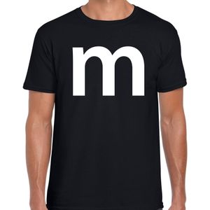 Letter M verkleed/ carnaval t-shirt zwart voor heren - M en M carnavalskleding / feest shirt kleding / kostuum