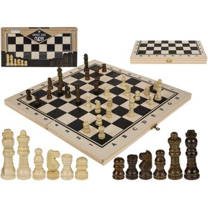Houten schaakspel met schaakstukken en opvouwbaar bord 34 x 34 cm - Denkspellen - Schaken