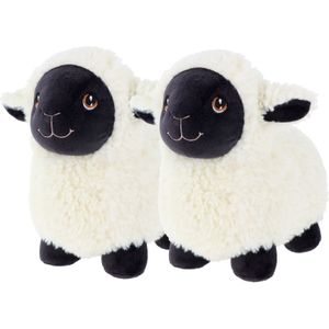 Keel Toys pluche schaap/lammetje knuffeldier - 2x - wit/zwart - lopend - 18 cm - Luxe Eco kwaliteit knuffels