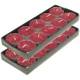 Gerim theelichtjes/waxinelichtjes kaarsjes- 20x - rood glitters 3,5 cm