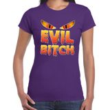 Halloween Evil Bitch verkleed t-shirt paars voor dames - horror shirt / kleding / kostuum