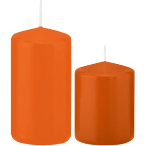 Trend Candles - Stompkaarsen set 4x stuks oranje 8 en 12 cm