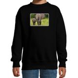 Dieren sweater olifanten foto - zwart - kinderen - Afrikaanse dieren/ olifant cadeau trui - kleding / sweat shirt
