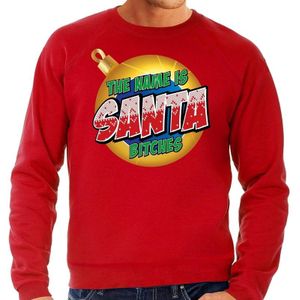 Foute Kersttrui / sweater - The name is Santa bitches  - rood voor heren - kerstkleding / kerst outfit