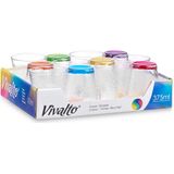 Vivalto Waterglazen/drinkglazen Colorama - 12x stuks - transparant/kleurenmix bodem - 375 ml - 9 x 10 cm