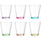 Vivalto Waterglazen/drinkglazen Colorama - 12x stuks - transparant/kleurenmix bodem - 375 ml - 9 x 10 cm