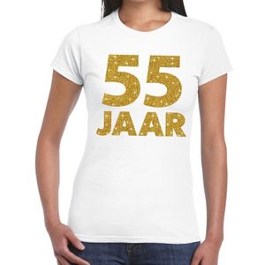 55 jaar goud glitter verjaardag t-shirt wit dames - verjaardag / jubileum shirts