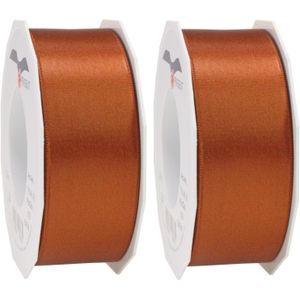 2x Luxe, brede Hobby/decoratie koperen satijnen sierlinten 4 cm/40 mm x 25 meter- Luxe kwaliteit - Cadeaulint satijnlint/ribbon