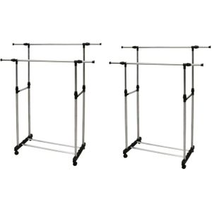 Set van 2x stuks mobiel verrijdbaar slaapkamer kledingrek met dubbele stang - 90 x 146 / 92 x 160 cm - kledingkasten