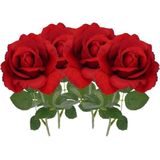 4x rode rozen van polyester - 37 cm - Valentijn / Bruiloft rode kunstrozen