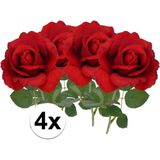4x rode rozen van polyester - 37 cm - Valentijn / Bruiloft rode kunstrozen