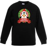 Zwarte kersttrui met een pinguin jongens en meisjes - Kerstruien kind