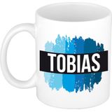 Tobias naam cadeau mok / beker met  verfstrepen - Cadeau collega/ vaderdag/ verjaardag of als persoonlijke mok werknemers