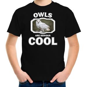 Dieren uilen t-shirt zwart kinderen - owls are serious cool shirt  jongens/ meisjes - cadeau shirt sneeuwuil/ uilen liefhebber - kinderkleding / kleding