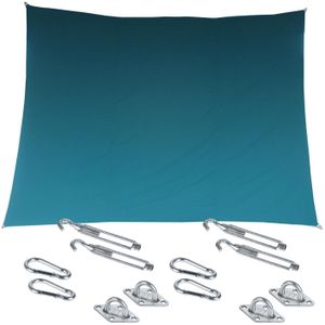 Premium kwaliteit schaduwdoek/zonnescherm Shae rechthoekig blauw 3 x 4 meter - inclusief bevestiging haken set