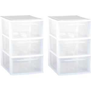 3x stuks ladenkast/bureau organizers wit stapelbaar A4 met 3x lades L25 x B36 x H27 cm - Ladenblokken