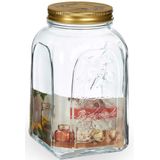 Pasabahce Voorraadpot/bewaarpot Square - 3x - glas - 1,5L - transparant/goud - D10 x H19 cm - voedsel bewaren