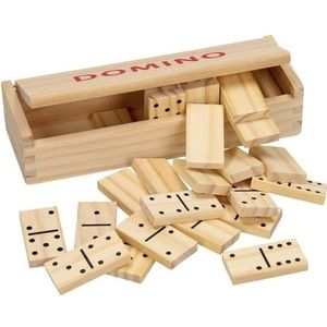 Houten domino spel in kistje - 28x dominostenen - Gezelschapsspel - Familiespel