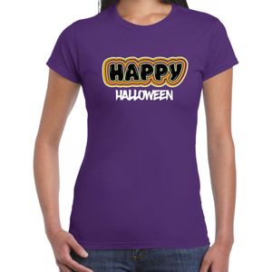 Bellatio Decorations Halloween verkleed t-shirt dames - Happy Halloween - paars - themafeest outfit