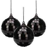 Christmas Decoration discobal kerstbal - 3x - zwart -8 cm -kunststof