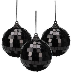 Christmas Decoration discobal kerstbal - 3x - zwart -8 cm -kunststof