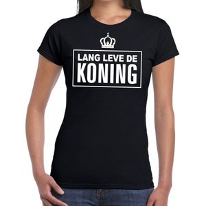 Zwart Lang leve de Koning tekst shirt dames - Oranje Koningsdag/ Holland supporter kleding