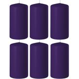 6x Paarse cilinderkaarsen/stompkaarsen 6 x 8 cm 27 branduren - Geurloze kaarsen paars - Woondecoraties