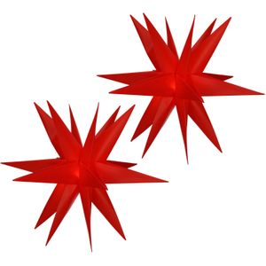 Verlichte kerststerren - 2x stuks - rood - kunststof - 60 cm