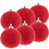 9x Rode Cotton Balls kerstballen 6,5 cm - Kerstversiering - Kerstboomdecoratie - Kerstboomversiering - Hangdecoratie - Kerstballen in de kleur rood