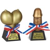 Set van 2x awards/prijzen gouden pik/piemel en borsten - 13 cm - Fun prijzen voor volwassenen