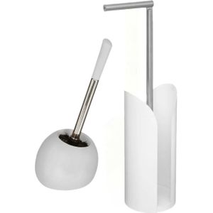 5Five - WC-borstel/toiletborstel met toiletrolhouder set in het wit