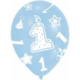 24x stuks blauwe ballonnen 1  jaar verjaardag feestartikelen - versiering jongens