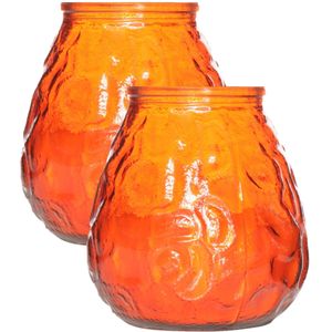 Set van 4x stuks oranje Lowboy buiten tafel sfeer kaarsen 10 cm 40 branduren in glas - Tuinkaarsen