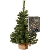 Kleine kunst kerstboom - H60 cm- incl. gekleurde kerstballen lichtsnoer