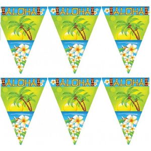 Set van 4x stuks vlaggenlijnen Hawaii Aloha thema 5 meter - Tropische feestartikelen versieringen