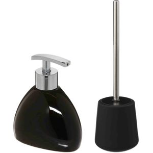 5Five - WC/Toiletborstel met zeeppompje 300 ml - zwart - keramiek