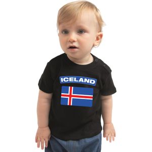 Iceland baby shirt met vlag zwart jongens en meisjes - Kraamcadeau - Babykleding - IJsland landen t-shirt