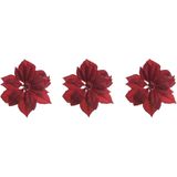 4x stuks decoratie bloemen kerstster rood glitter op clip 24 cm - Decoratiebloemen/kerstboomversiering/kerstversiering