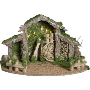 Feeric lights and christmas lege kerststal- met licht- 28x22x38 cm