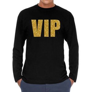 VIP goud glitter long sleeve t- shirt zwart heren - zwart VIP goud glitter shirt met lange mouwen