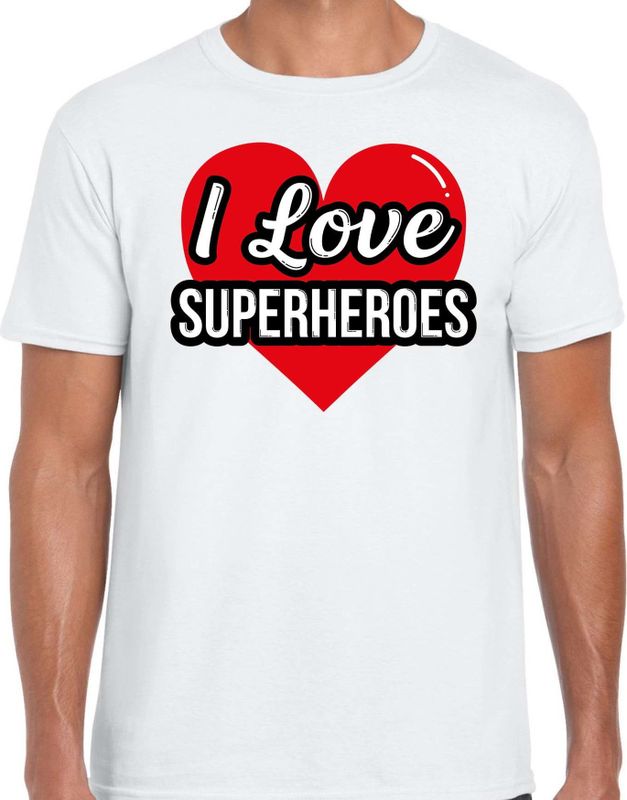 I love superheroes / superhelden verkleed t-shirt wit - heren - Superhelden/ superhelden thema verkleed outfit / kleding