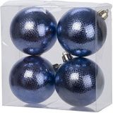 12x Donkerblauwe kunststof kerstballen 8 cm - Cirkel motief - Onbreekbare plastic kerstballen - Kerstboomversiering donkerblauw