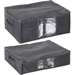 Set van 2x dekbed/kussen opberghoezen grijs met vacuumzak - 60 x 45 x 15 cm en 60 x 45 x 25 cm