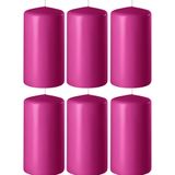 6x Fuchsia roze cilinderkaarsen/stompkaarsen 6 x 10 cm 36 branduren - Geurloze kaarsen fuchsia roze - Woondecoraties